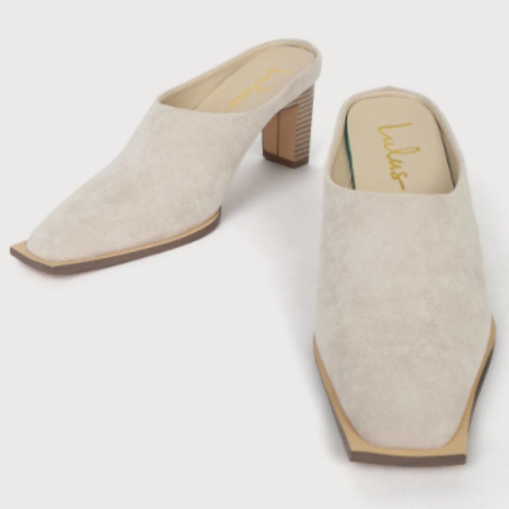 Ivory Suede Square Toe Mules - NWOT